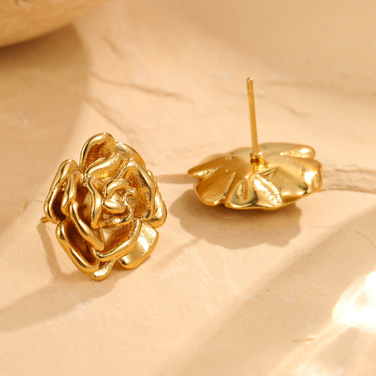 Rose Stainless Steel Studs Exquisite Refined Grace Niche 18K Gold Plating Earrings