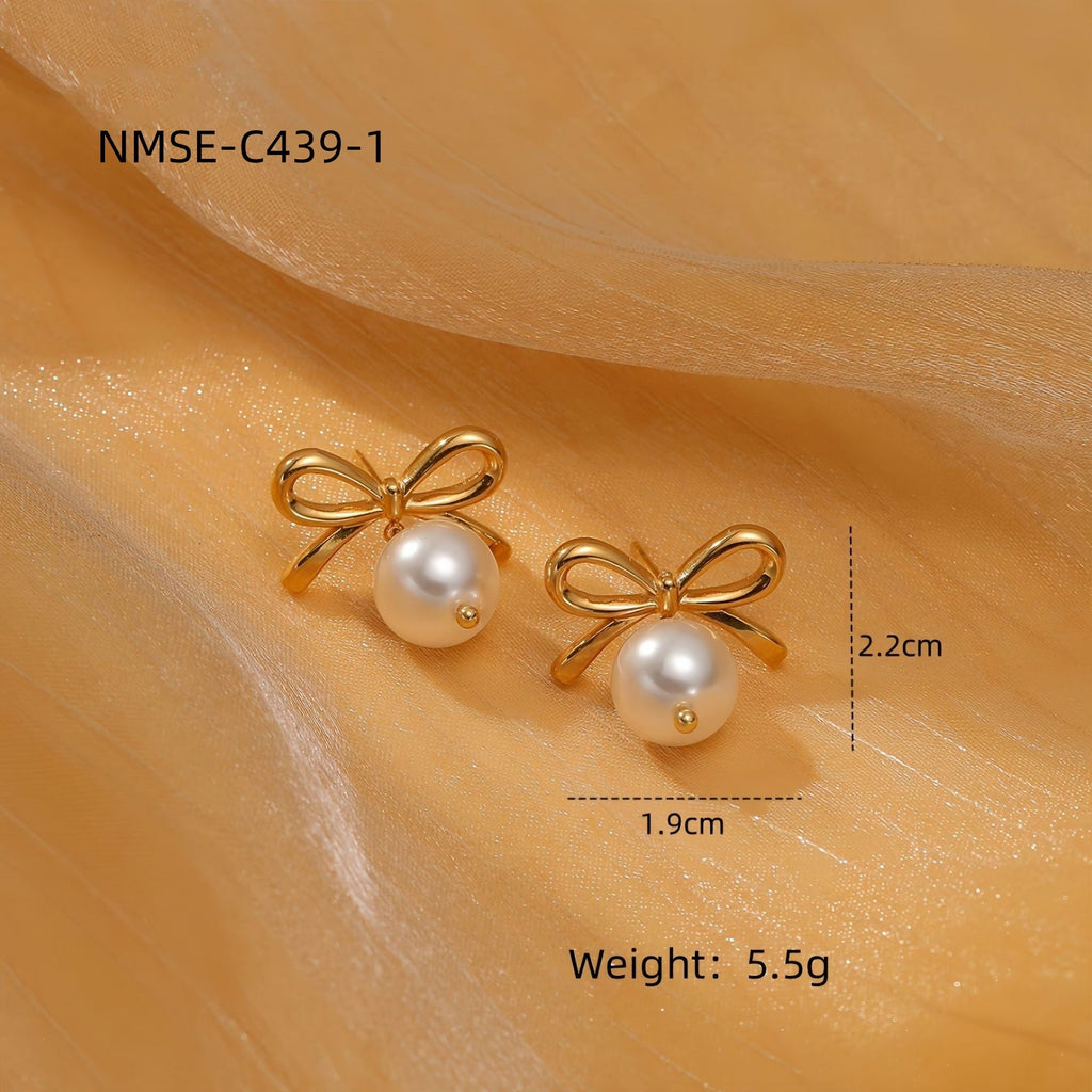 Arrival Pearl Bow Titanium Steel Earrings Arrival Simple High-Grade Love Heart Stud Earrings Earrings