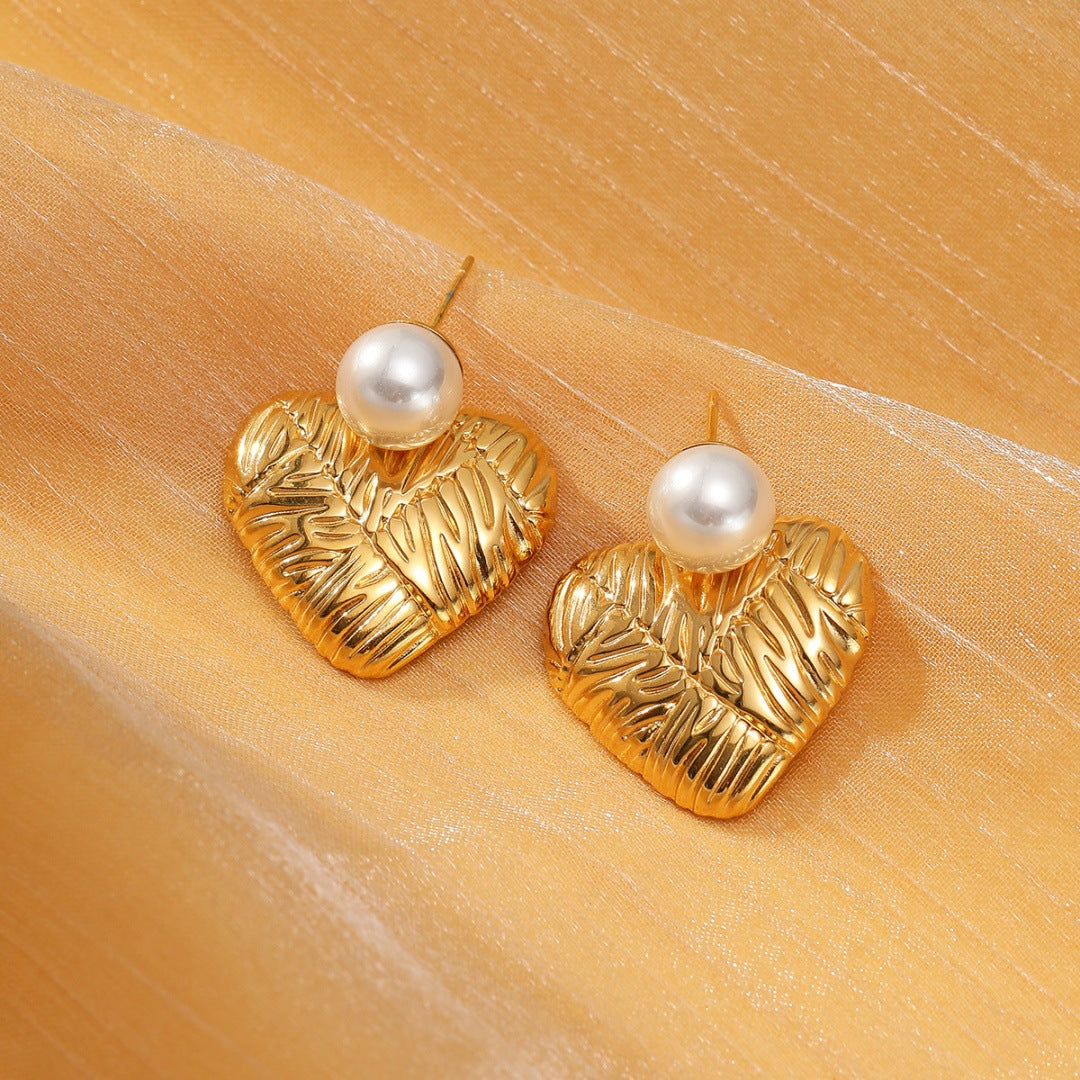 Light Luxury Water Drop Pearl Titanium Steel Earrings Personality All Match Texture Sense Stainless Steel Studs