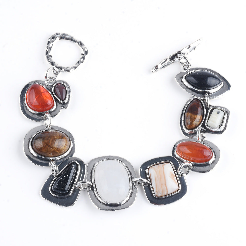 Bracelet Trendy Unique Geometric Abstract Metal Stone Wristband Bracelet