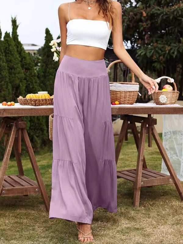 Spot Goods Summer Casual Wide Leg Cotton Linen Popular High Waist Loose Pants Women Pants
