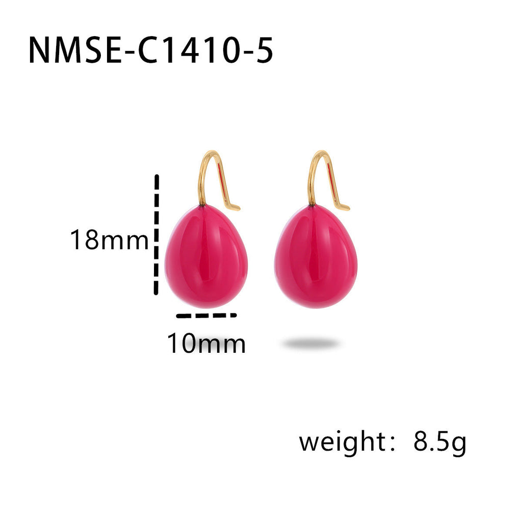 Summer Colorful Oil Necklace Titanium Steel Earrings Simple Design Light Luxury High Grade Sense Summer Water Drop Eardrops Non Fading