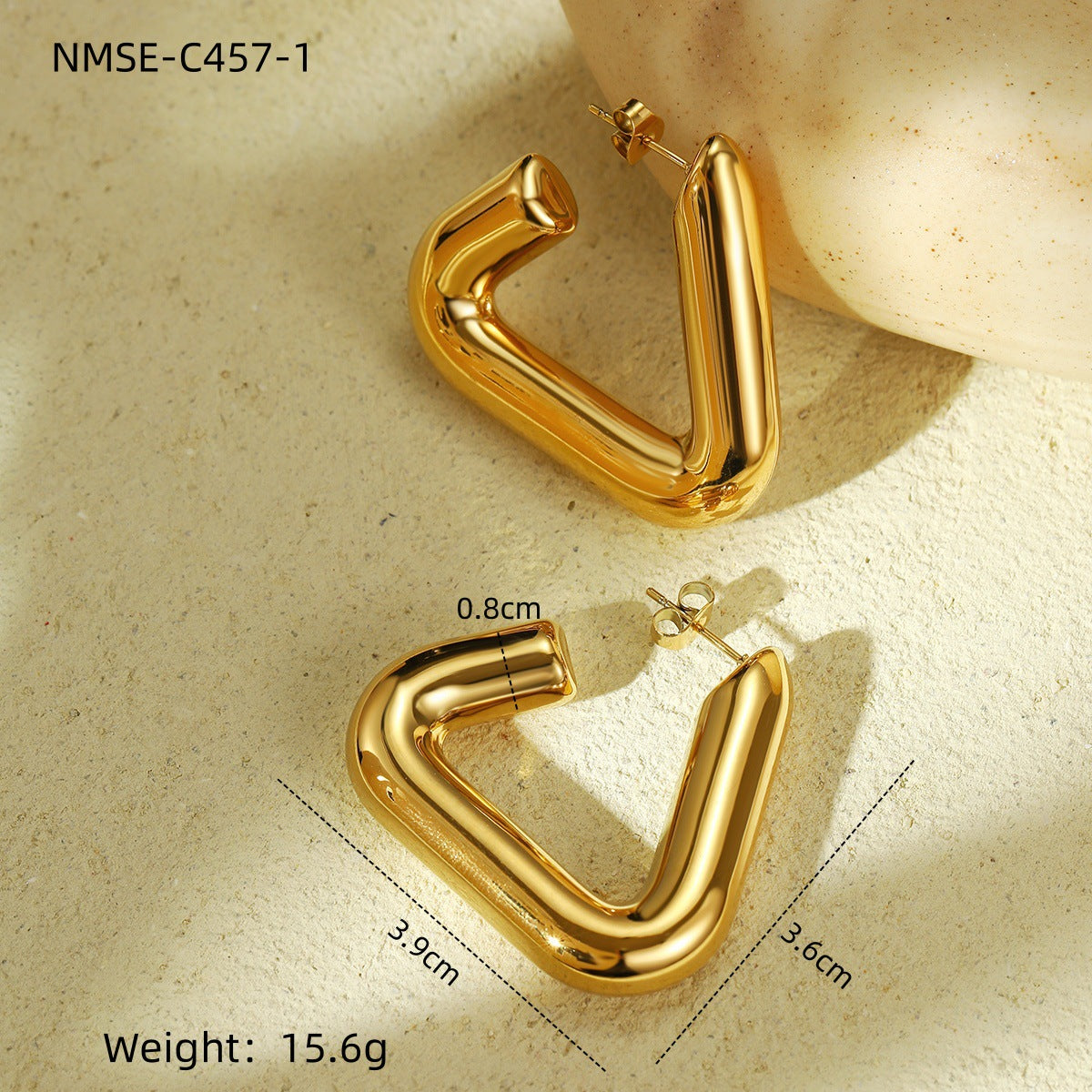 Niche Personality Exaggerated Stainless Steel Earrings Real Gold Geometric Abstract Triangle Shaped Titanium Steel Ear Studs Women