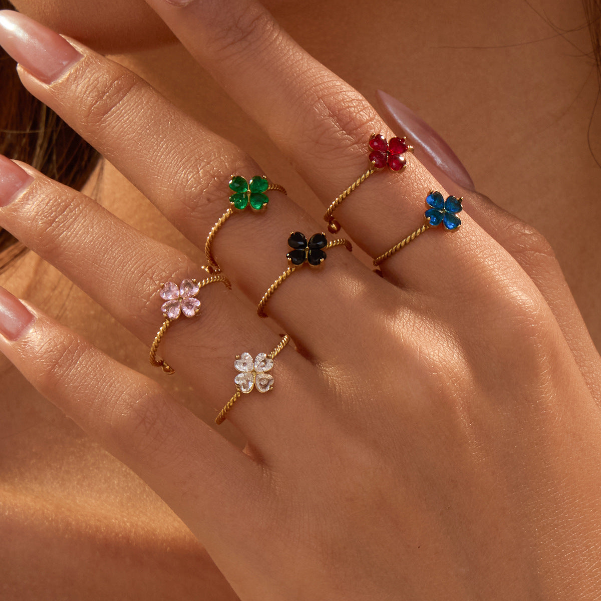 Stainless Steel Elegant Clover Opening Ring Ring Light Luxury High Sense Hand Accessories