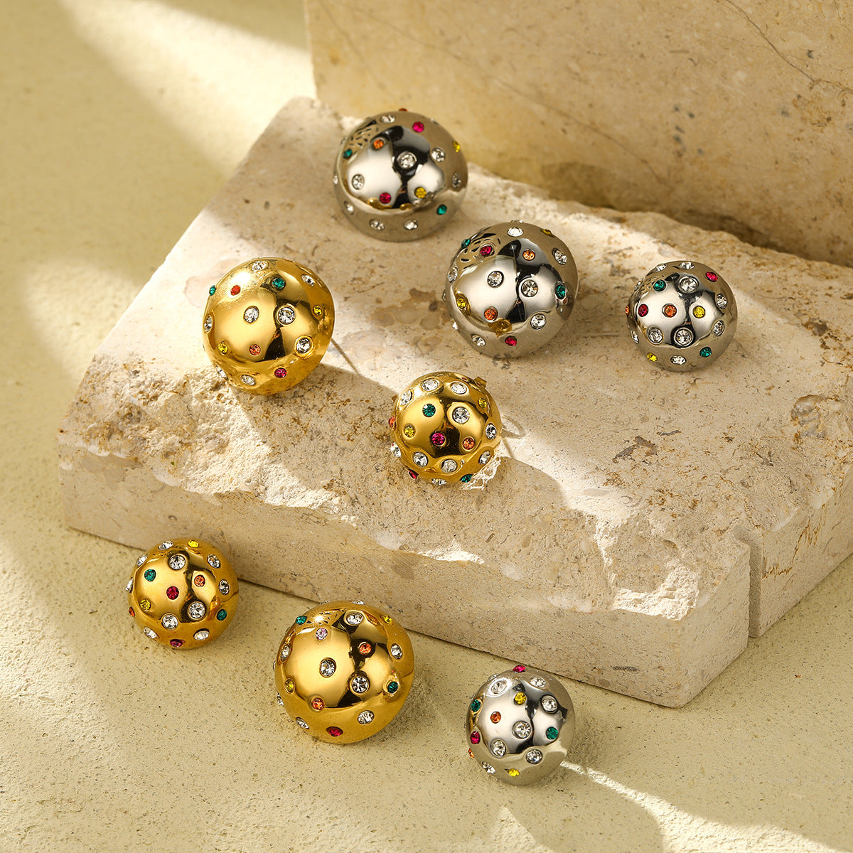 Temperamental Minority Personality Super Earrings Stainless Steel Color Zircon round High Grade Earrings