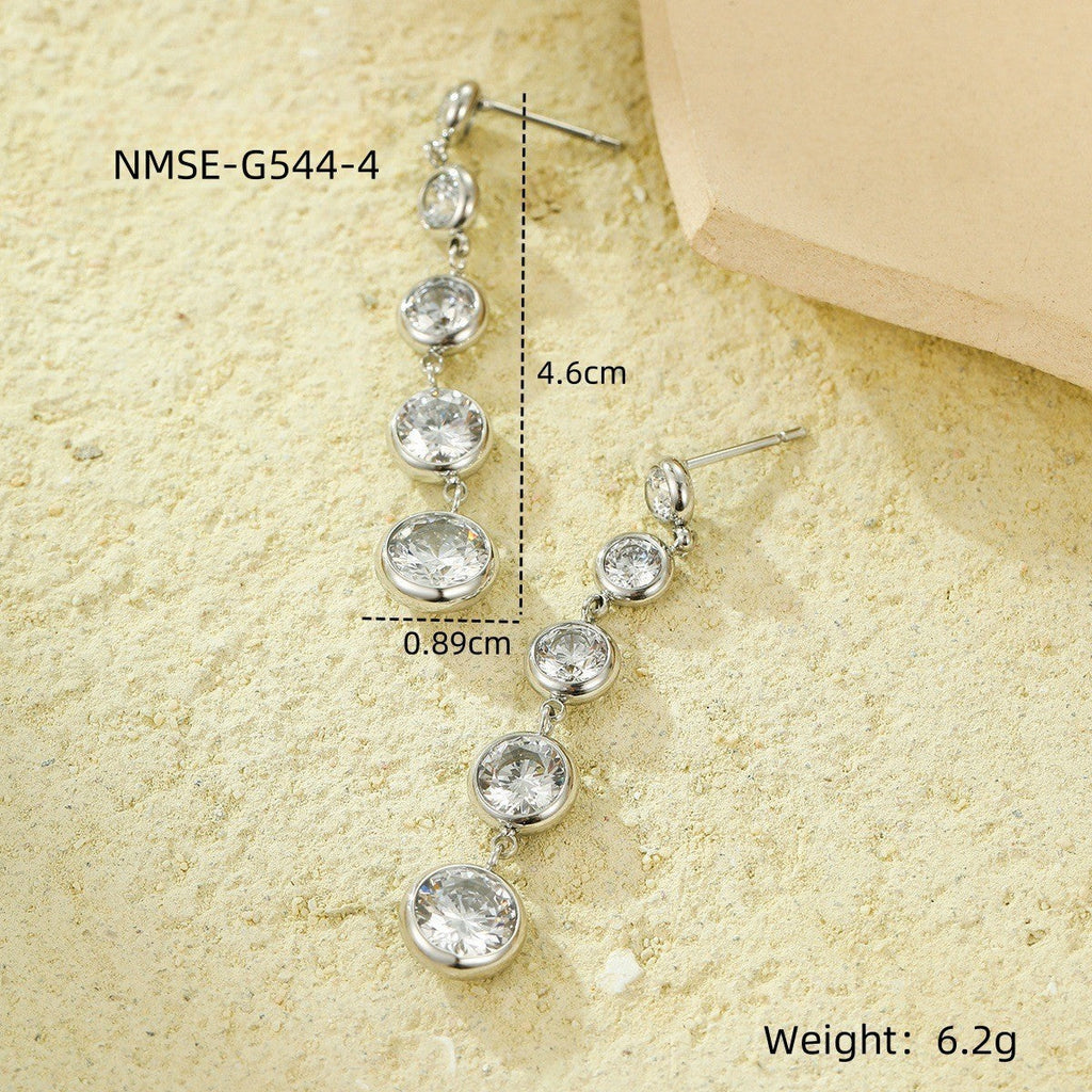 Niche High Grade Stainless Steel Earrings Zircon Tassel Temperamental Personality 18K Gold Titanium Steel Earrings