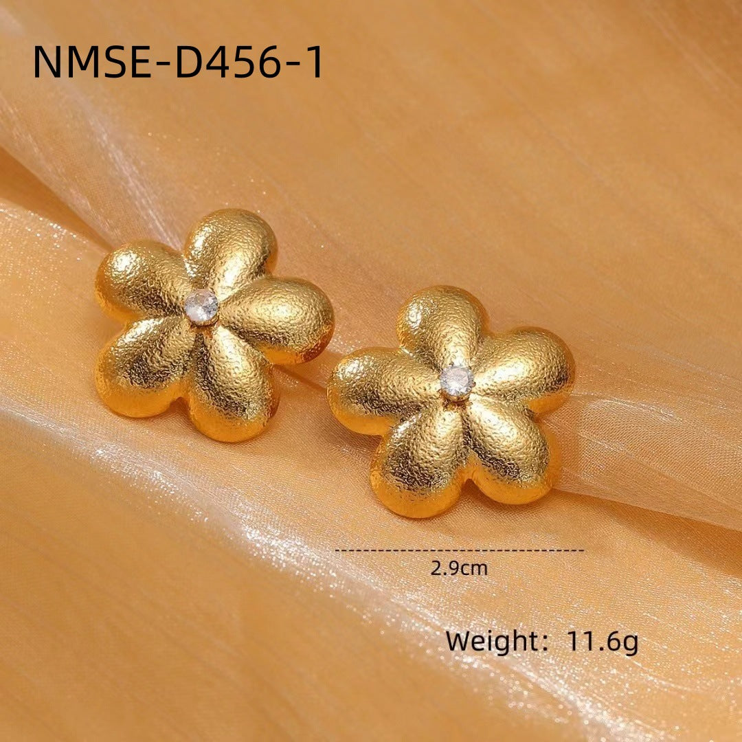 Arrival Inlaid Zircon Floral Titanium Steel Earrings Women Personality Design Stainless Steel Rings Ear Studs Women