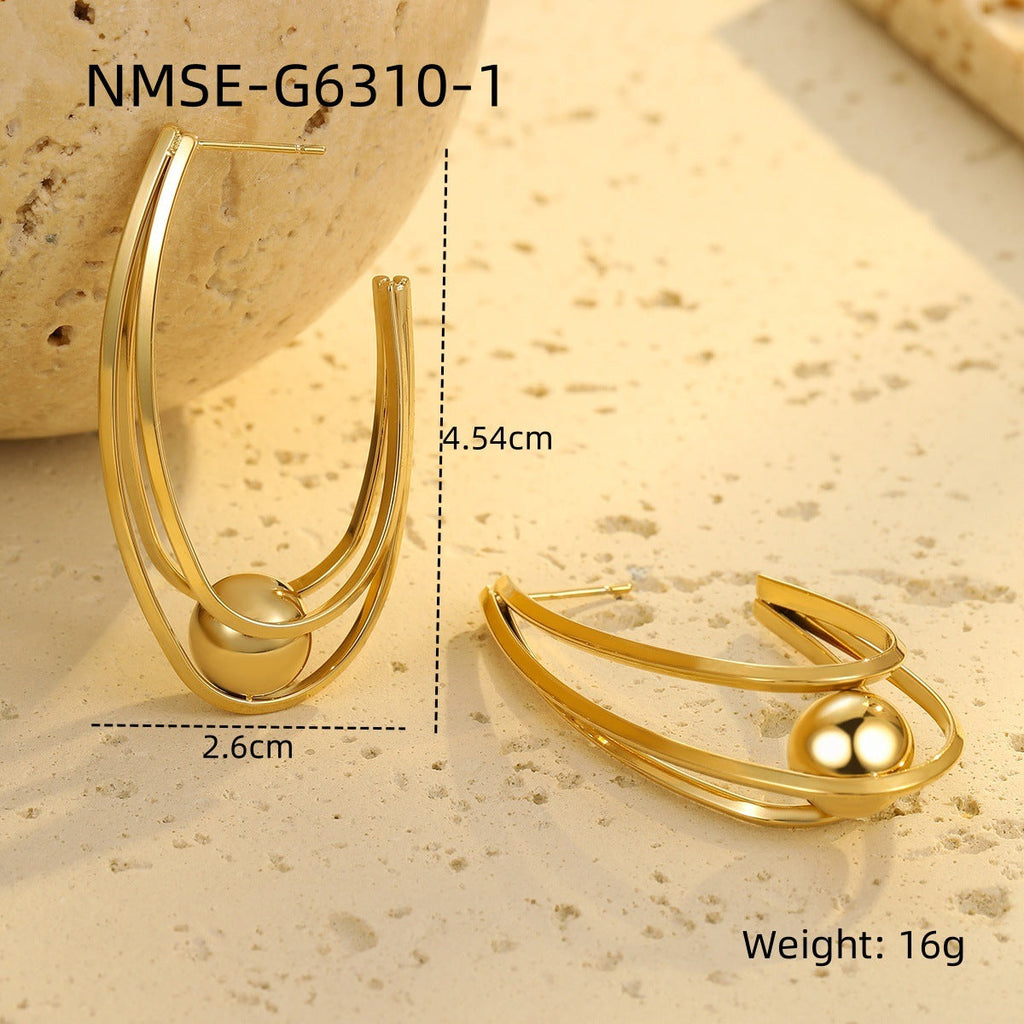 Glossy Hollow Out Cutout Stainless Steel Earrings Ball Love Embellished Retro High Sense Titanium Steel Earrings