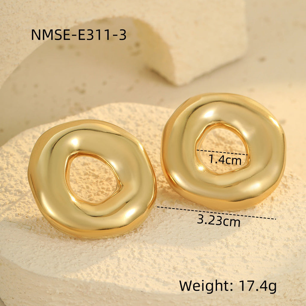 Hollow Out Cutout Irregular Asymmetric Hollow Out Cutout round Stainless Steel Studs 18K Gold Women Titanium Steel Earrings Earrings
