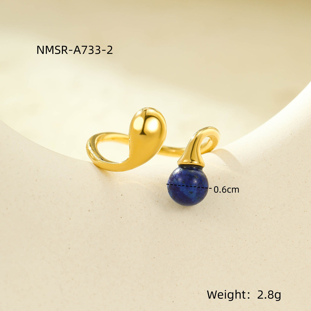 Stainless Steel Irregular Asymmetric Geometric Abstract Open Ring with Natural Stone Does Not Fade 18K Ring Bracelet