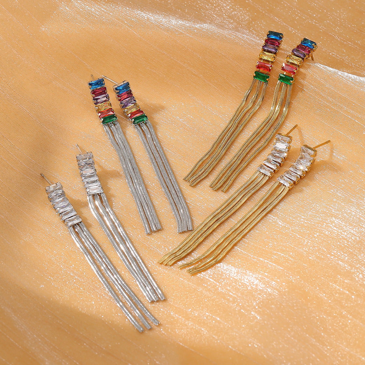 Diamond Tassel Titanium Steel Earrings Women Affordable Luxury Wild High Grade Stainless Steel Earrings Women