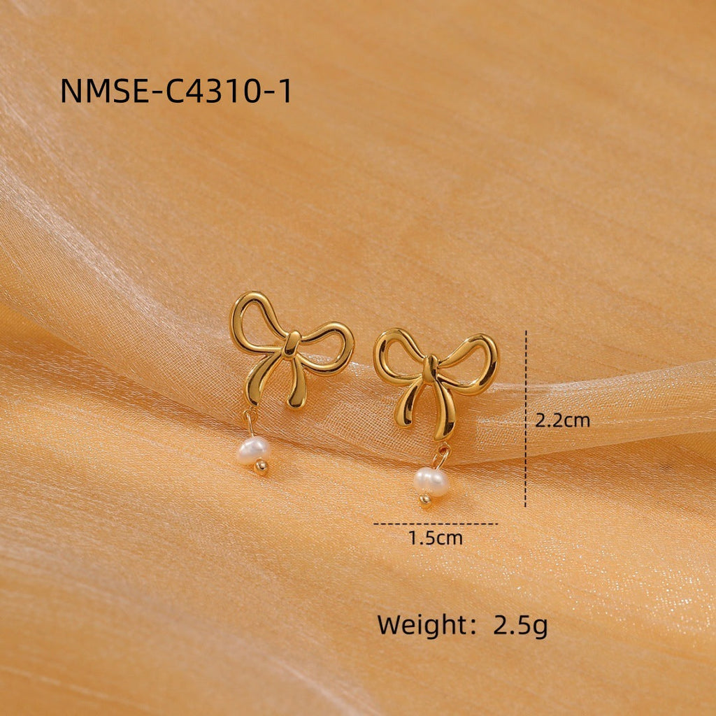 Arrival Pearl Bow Titanium Steel Earrings Arrival Simple High-Grade Love Heart Stud Earrings Earrings