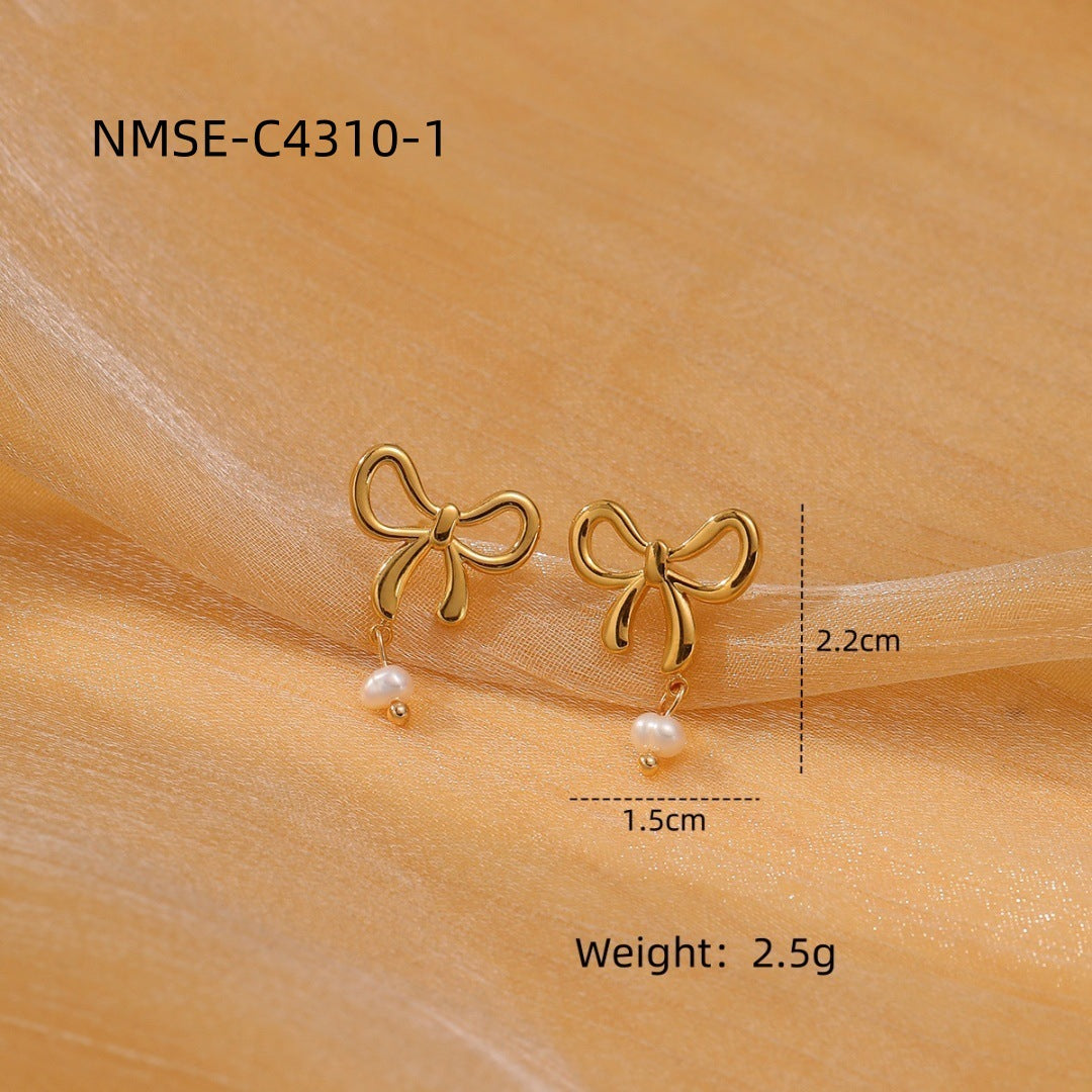 Arrival Pearl Bow Titanium Steel Earrings Arrival Simple High-Grade Love Heart Stud Earrings Earrings