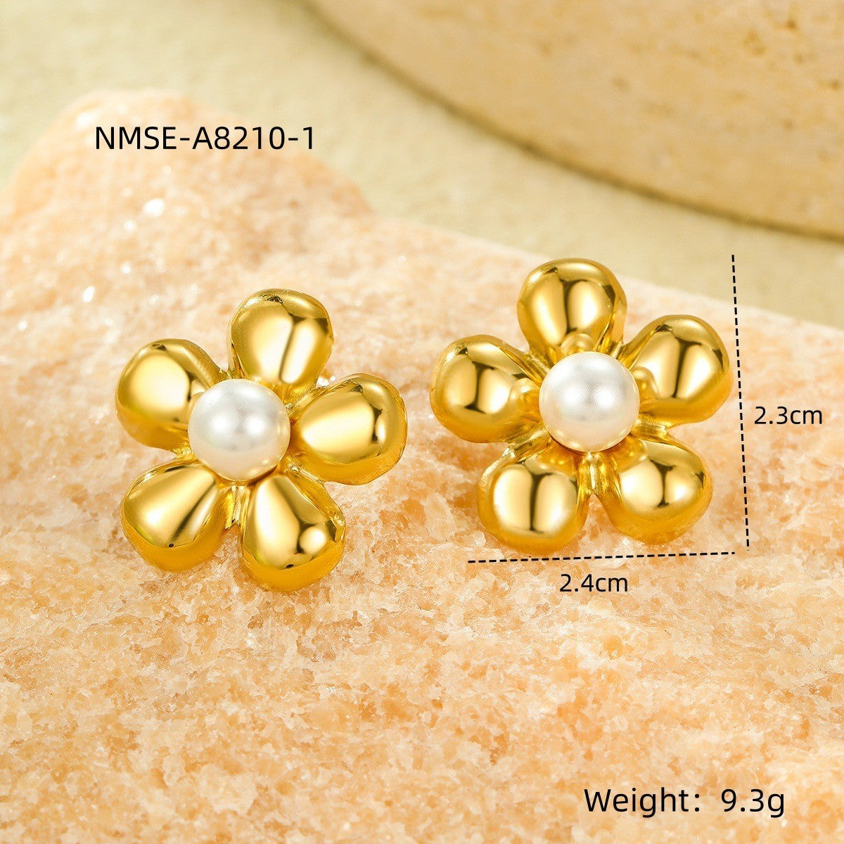 Gold Titanium Steel Petal Pearl Non Fading Stainless Steel Earrings Earrings
