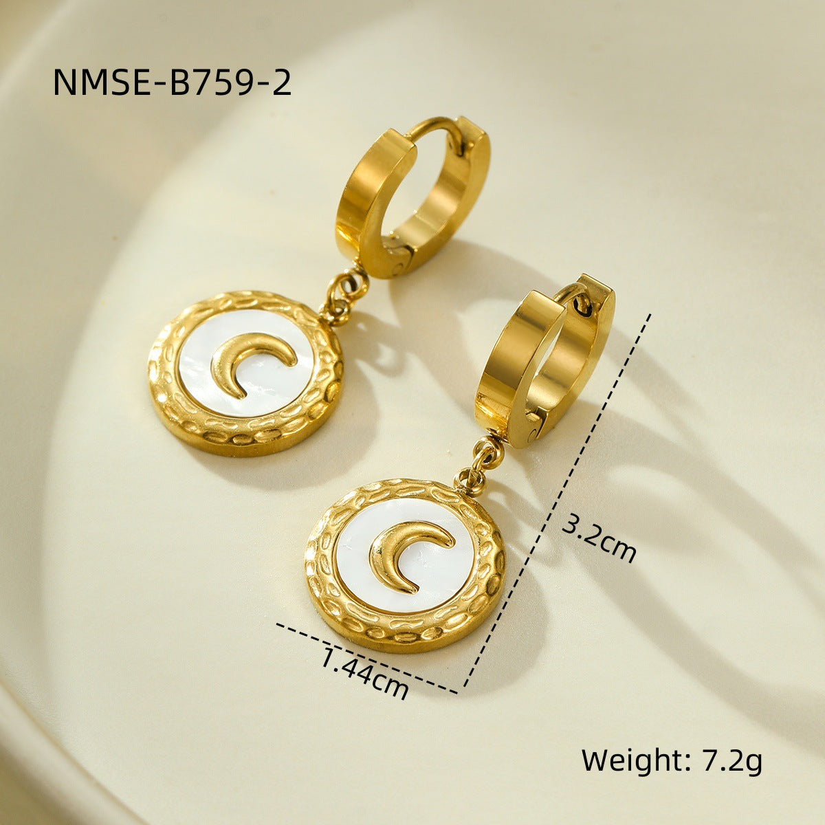 18K Stainless Steel Shell Moon Necklace Niche Retro Easy Matching Embellished Titanium Steel Necklace Earrings