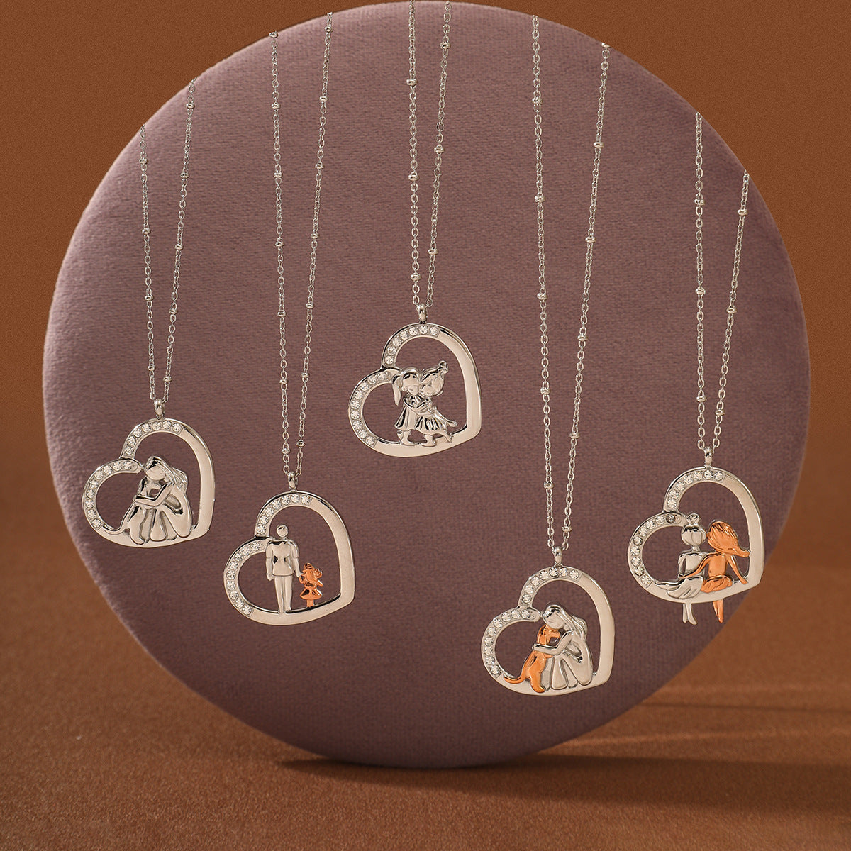 Heart Shape with Diamond Titanium Steel Necklace Women Creative Stainless Steel Embellished