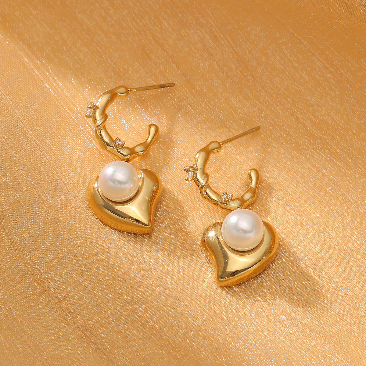 French Retro Titanium Steel Pearl Hearth Shaped Earrings Arrival Wild High Grade Stainless Steel Earrings Earrings