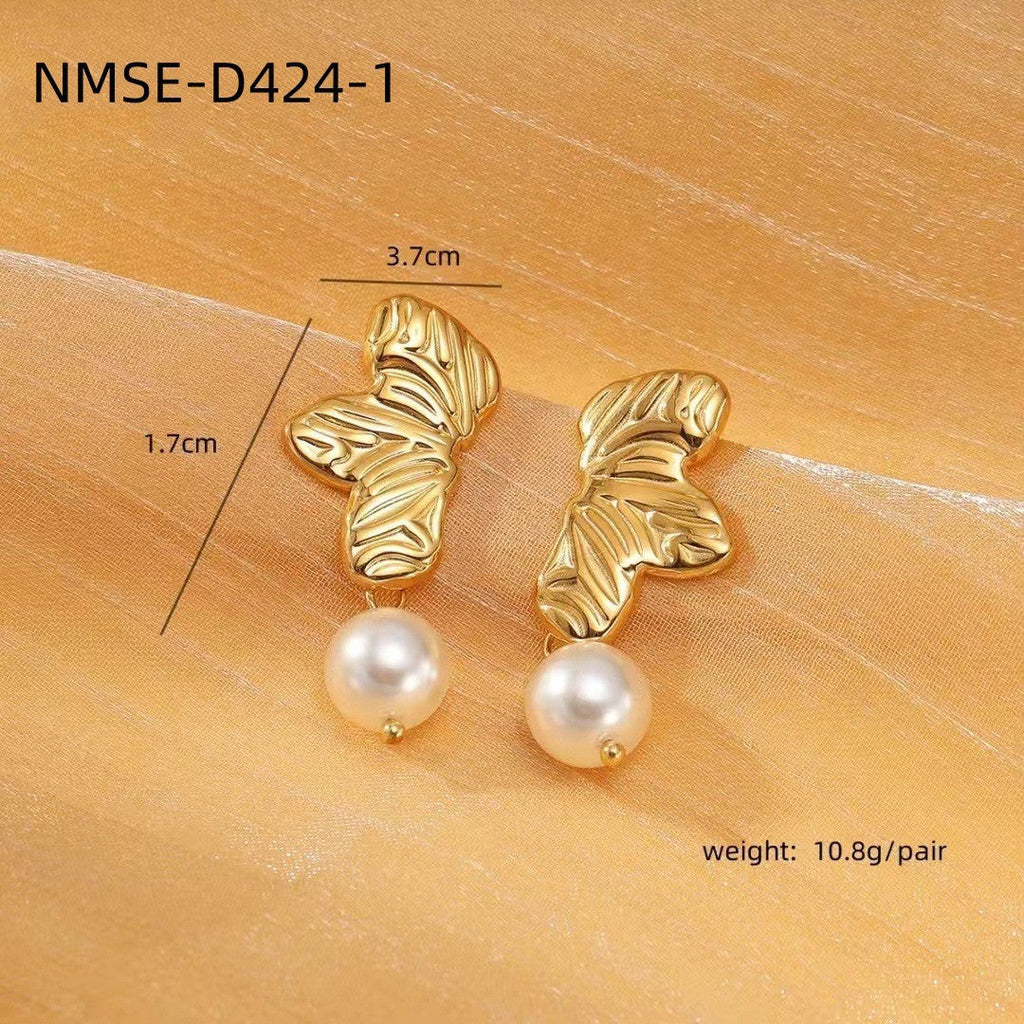 Light Luxury Water Drop Pearl Titanium Steel Earrings Personality All Match Texture Sense Stainless Steel Studs