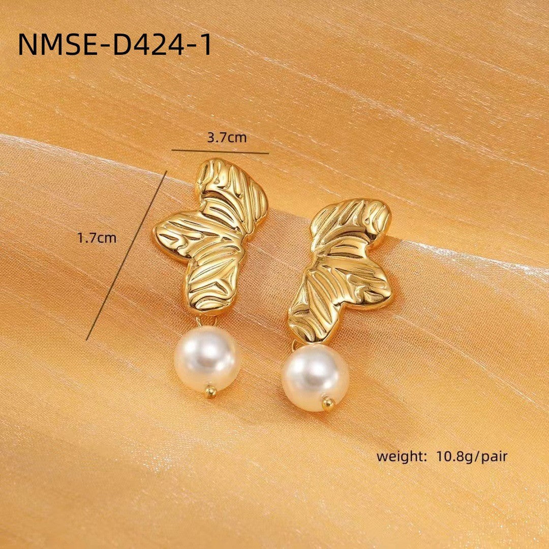 Light Luxury Water Drop Pearl Titanium Steel Earrings Personality All Match Texture Sense Stainless Steel Studs