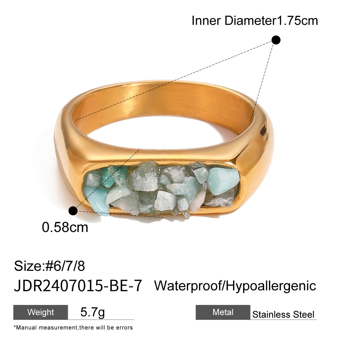 Stainless Steel Natural Stone Eye Catching Ring High Grade Ring Titanium Steel Hand Jewelry Rings