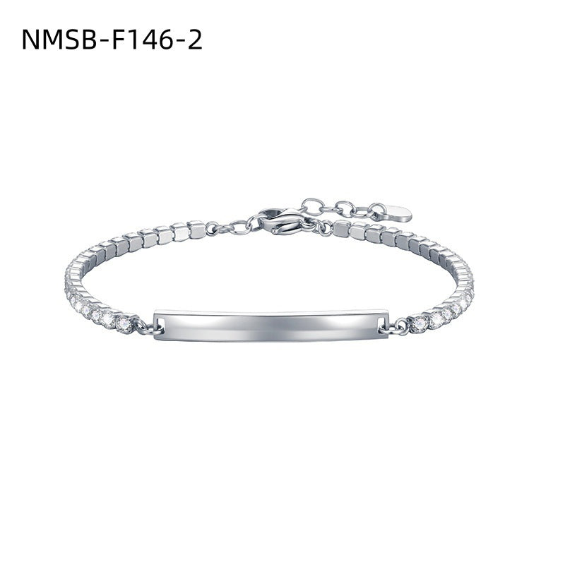 Simple Full Diamond Titanium Steel Bracelet Women DIY Lettering Stainless Steel Bracelet