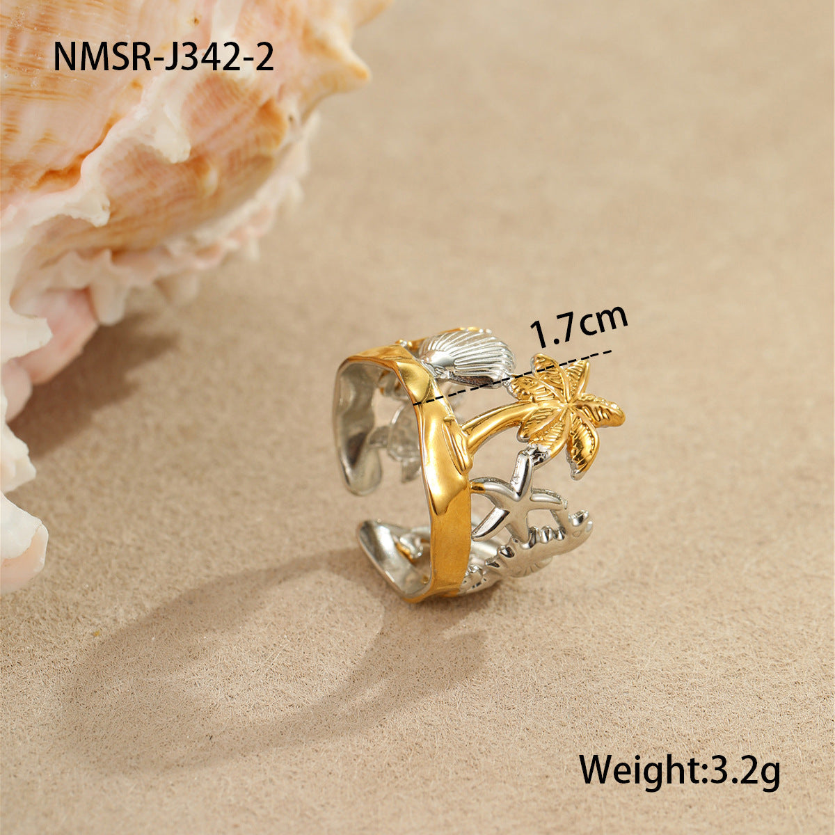 Arrival Ocean Mermaid Pearl Ring Stainless Steel Gold Plated Open Ring Niche Design Bracelet