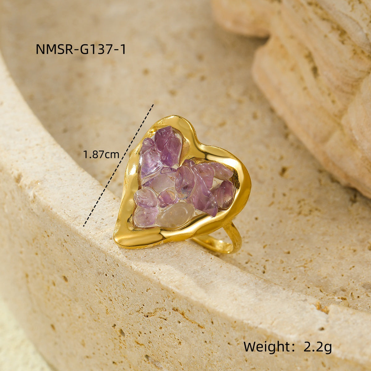 Exquisite Small Stainless Steel Plated 18K Gold Love Inlaid Natural Stone Simple High Sense Ring