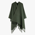Solid Color Cashmere like Tassel Large Split Shawl Warm Monochrome Cape Plain Shawl