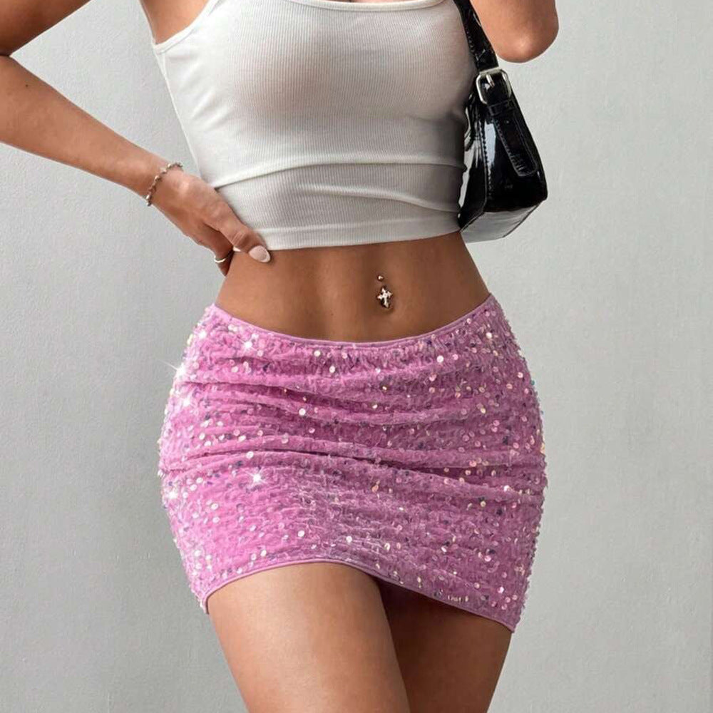 Sequin Flannel Skirt Sexy Hip Skirt for Women