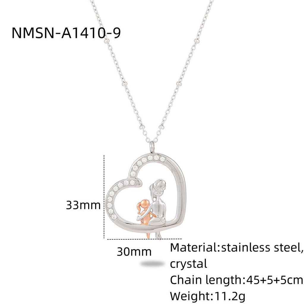 Heart Shape with Diamond Titanium Steel Necklace Women Creative Stainless Steel Embellished