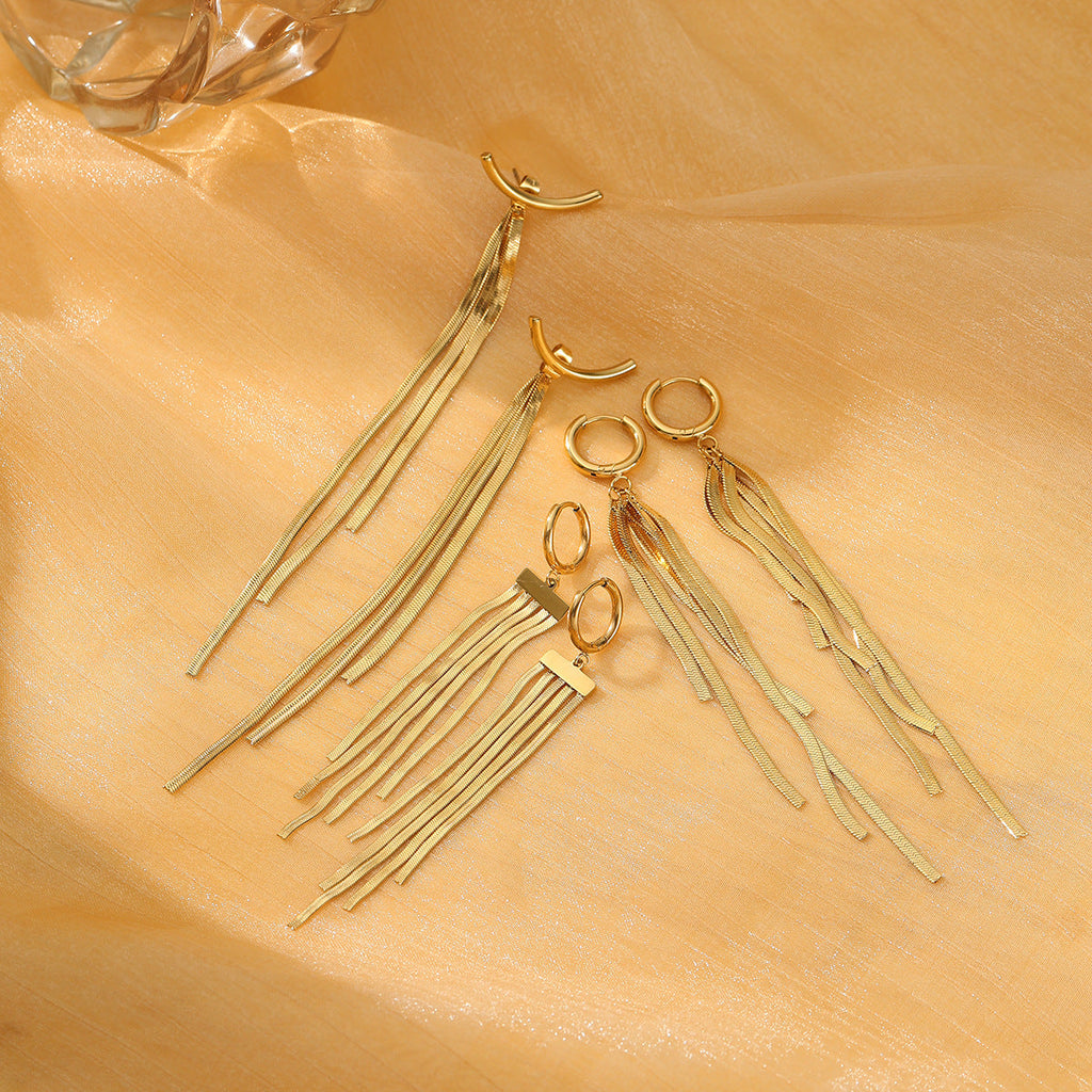 Simple Long Tassel Titanium Steel Earrings Arrival 18K Gold Light Luxury High Grade Stainless Steel Eardrop Earrings