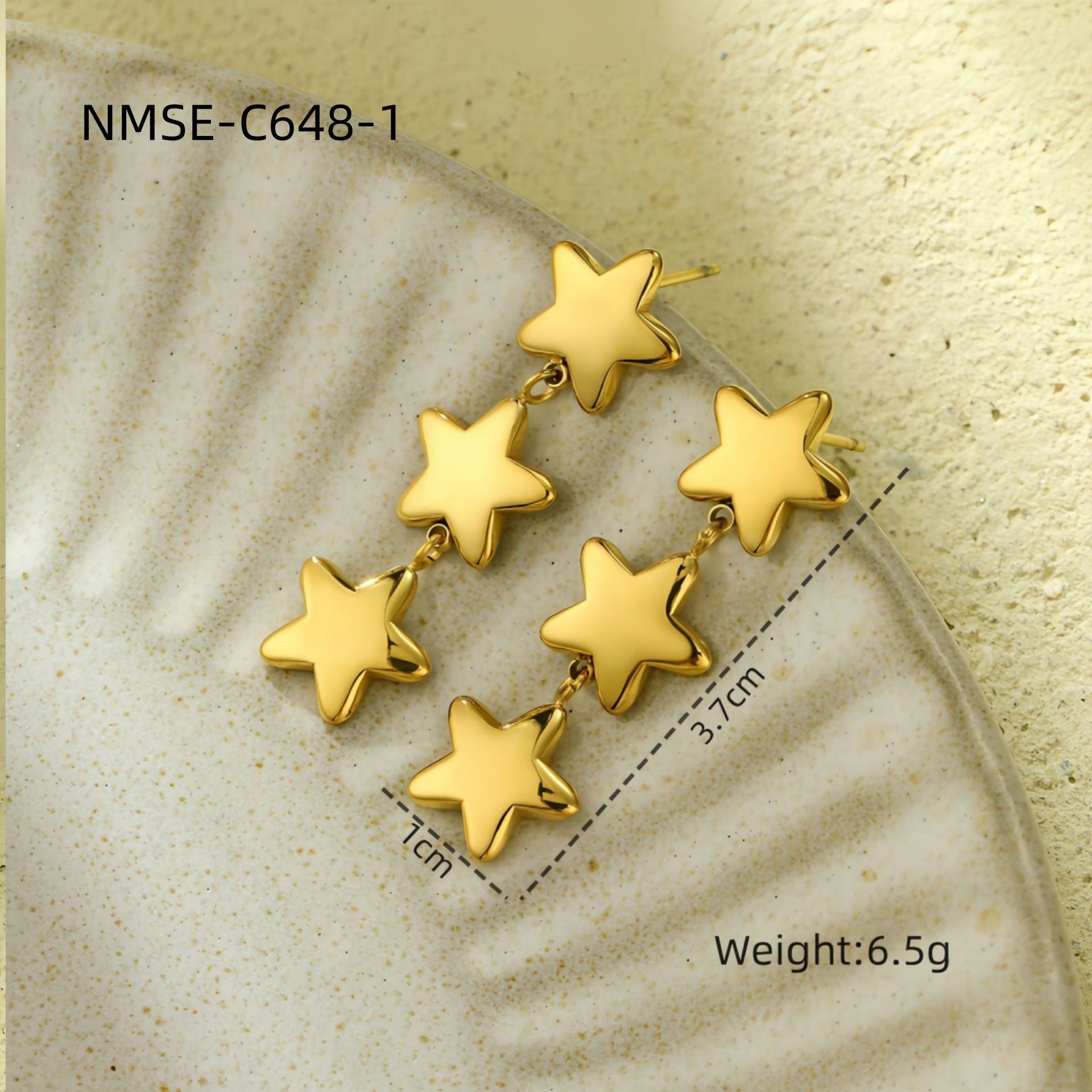 Retro Love 18K Gold Titanium Steel Earrings Five Pointed Star Special Interest Design High Sense Stainless Steel Studs