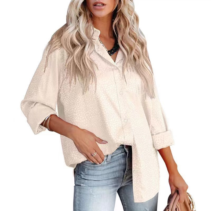Women Shirt Autumn Comfort Satin Gravel Pattern Long Sleeve Loose Women Top
