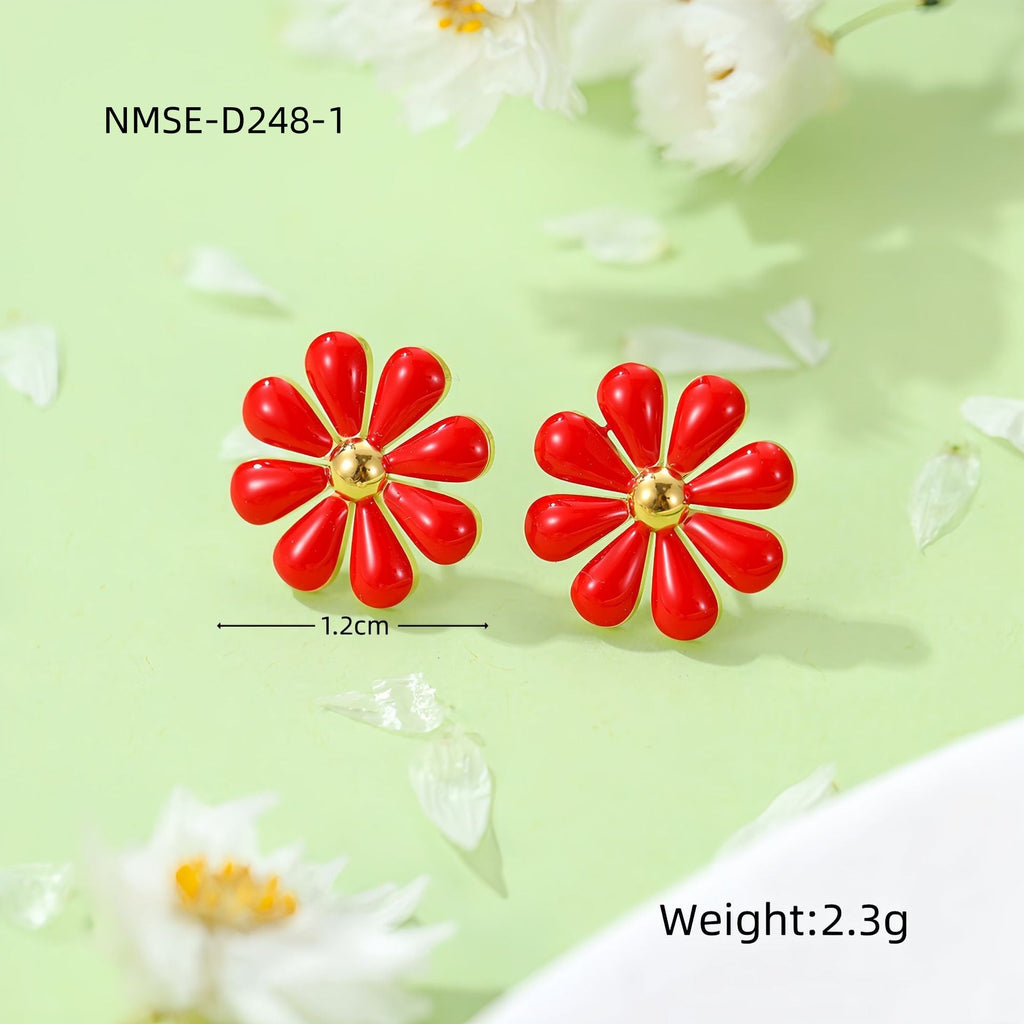 Summer Fresh Little Daisy Drop Oil Titanium Steel Earrings Women Stainless Steel Studs Accessories