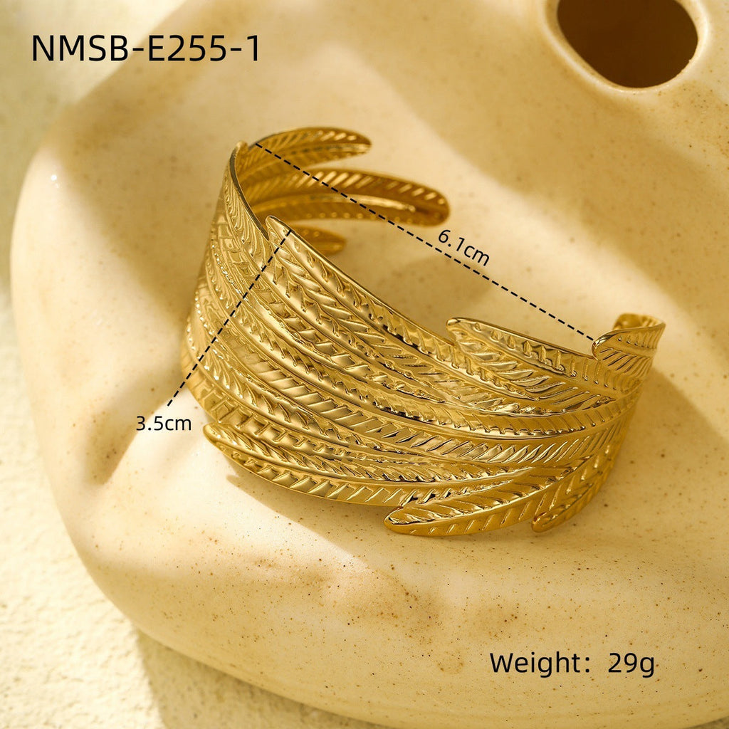 Exaggerated Personalized All Match Titanium Steel Bracelet Fashionable High End Wide Surface Design Open Stainless Steel Bracelet