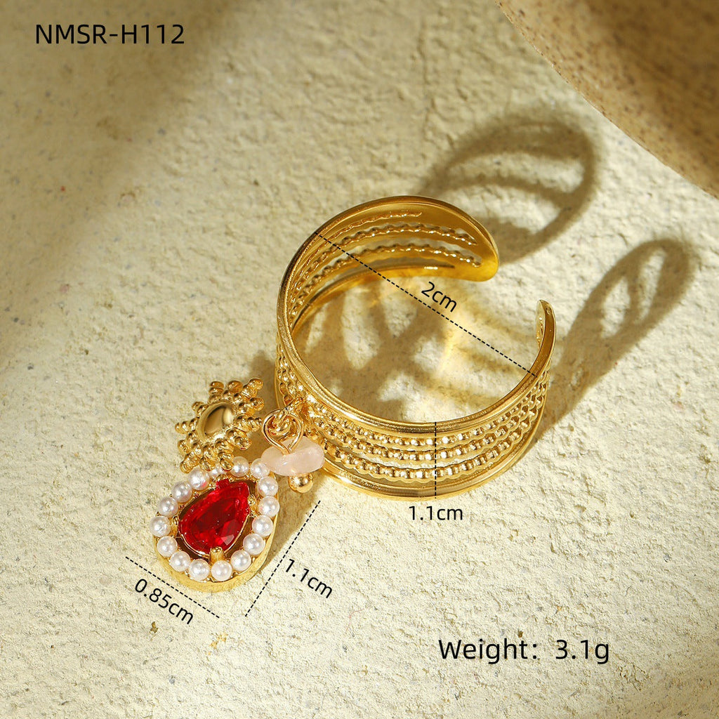 Natural Stone Design Open Stainless Steel Ring Pearl High Grade Titanium Steel Bracelet