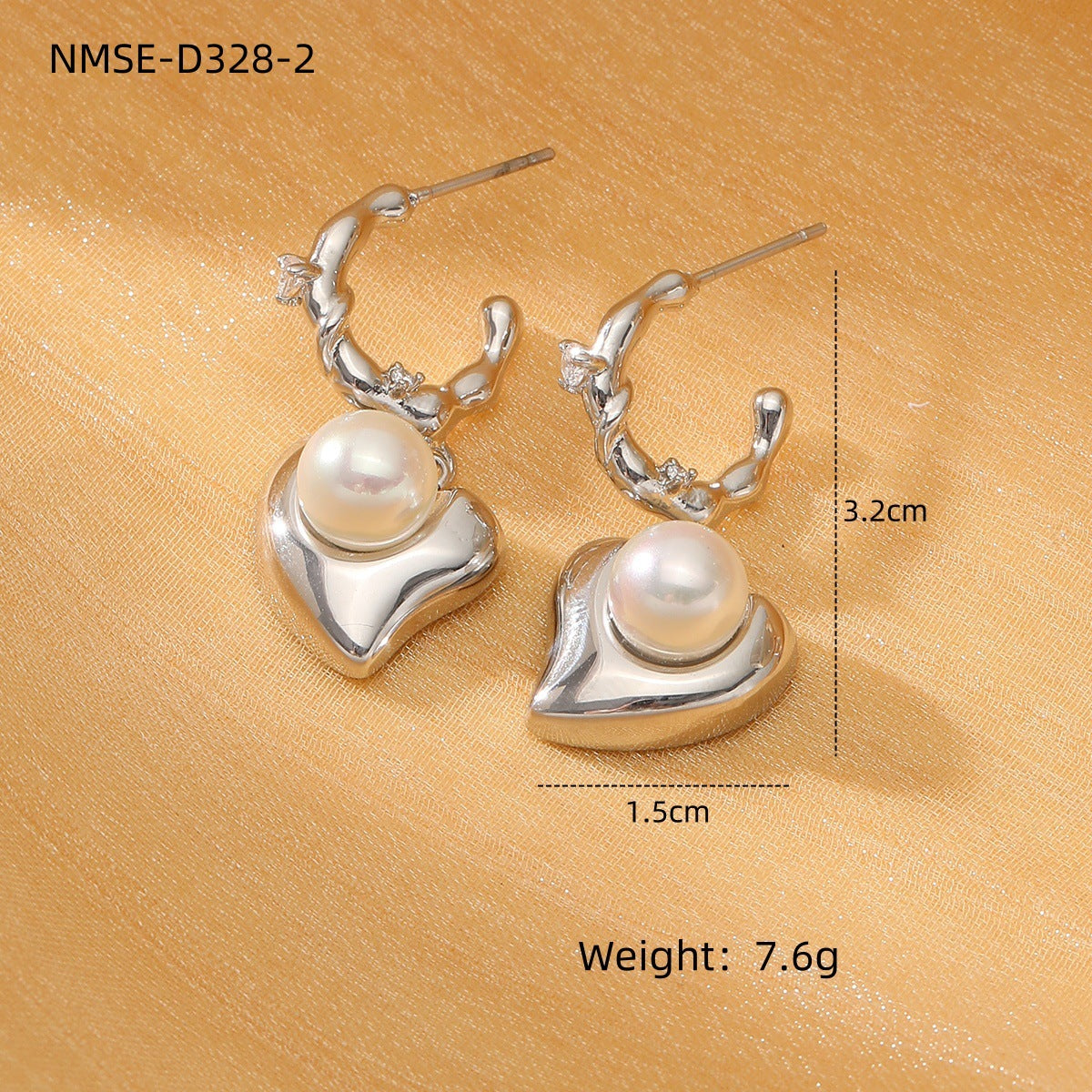 French Retro Titanium Steel Pearl Hearth Shaped Earrings Arrival Wild High Grade Stainless Steel Earrings Earrings