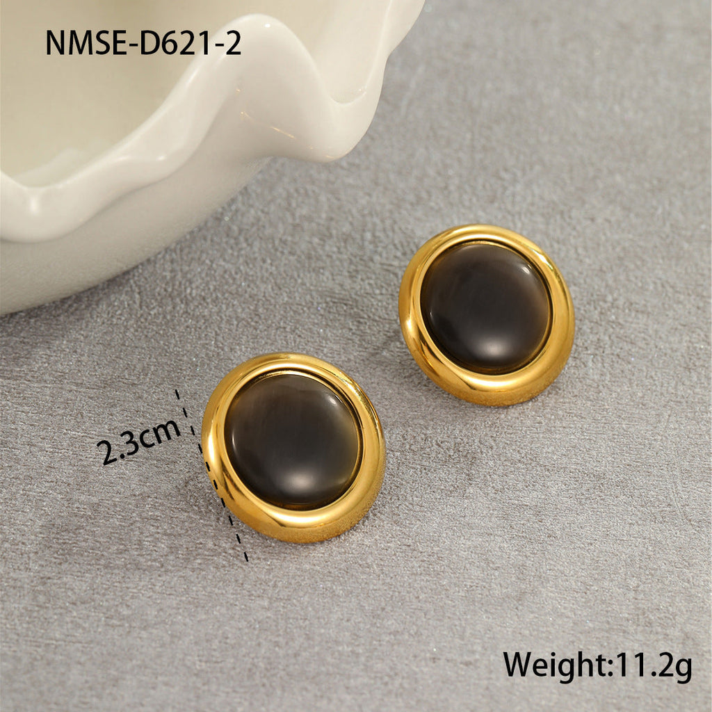 Titanium Steel Earrings Love Heart Shaped Cat Eye Earrings Open Ring High Sense Ornament