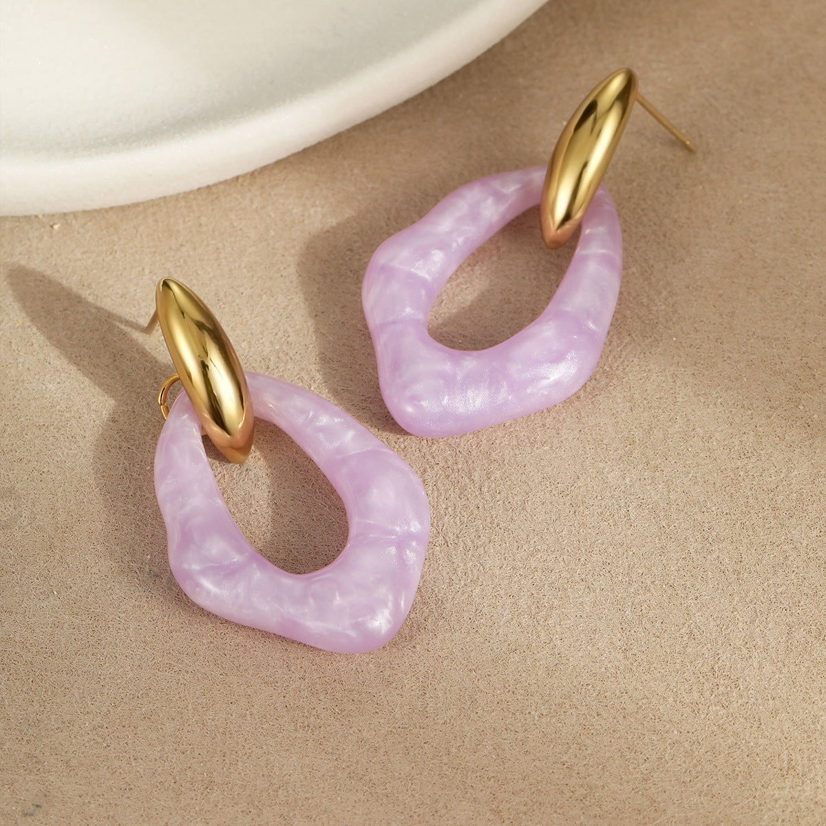 Macaron Color Resin Stainless Steel Gold Plated Earrings Cute Simple High Sense Ear Rings