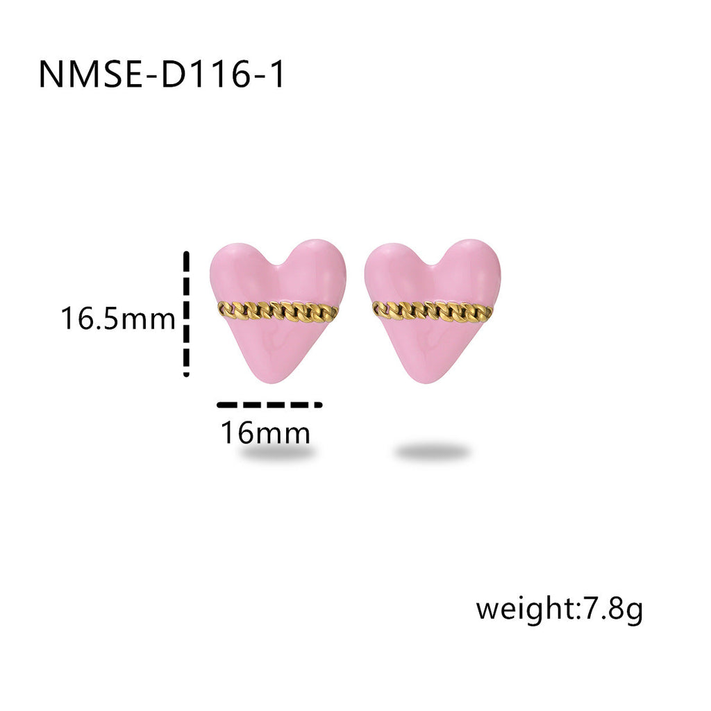 Colorful Oil Necklace Love Stainless Steel Studs Personalized Minority Design Light Luxury Titanium Steel Earrings