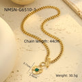 Retro Easy Matching Geometric Abstract Green Zircon Series 18K Gold Stainless Steel Necklace Women High Grade Clavicle Chain