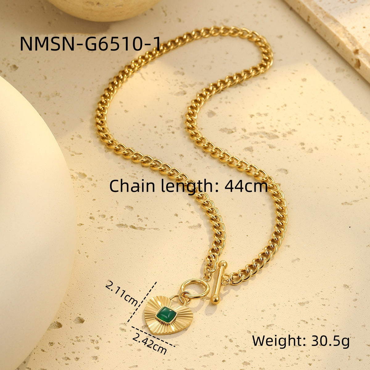 Retro Easy Matching Geometric Abstract Green Zircon Series 18K Gold Stainless Steel Necklace Women High Grade Clavicle Chain
