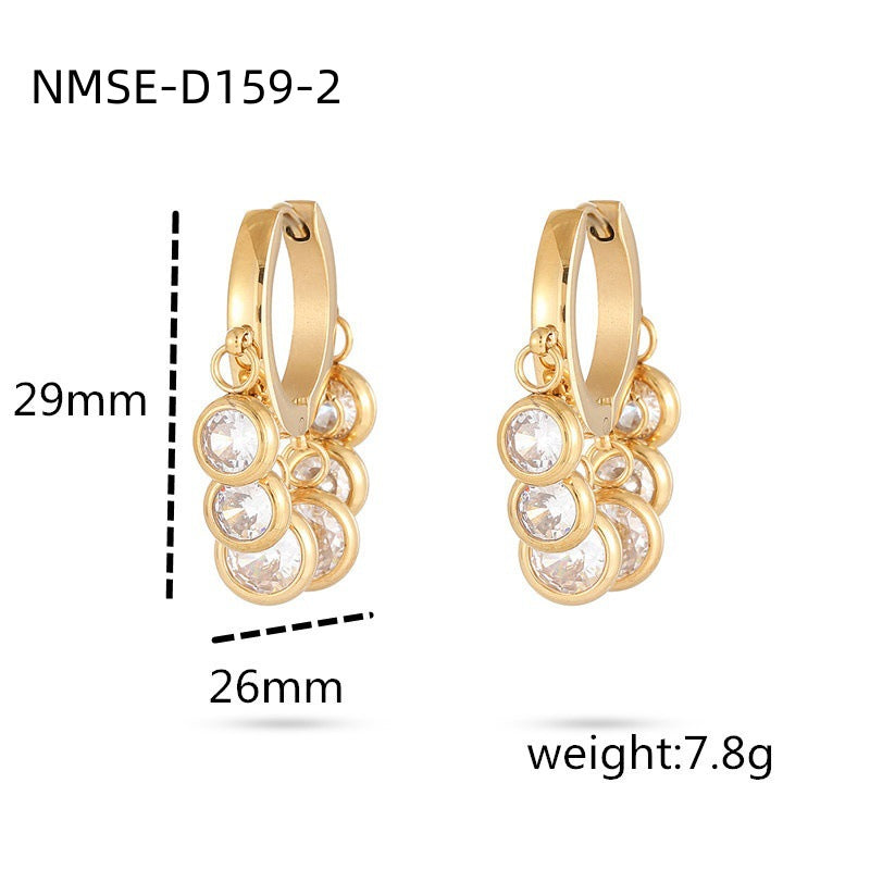 18K Vacuum Gold Plated round Diamond Stainless Steel Earrings for Women Affordable Luxury Colorful Crystals Titanium Steel Earrings Women