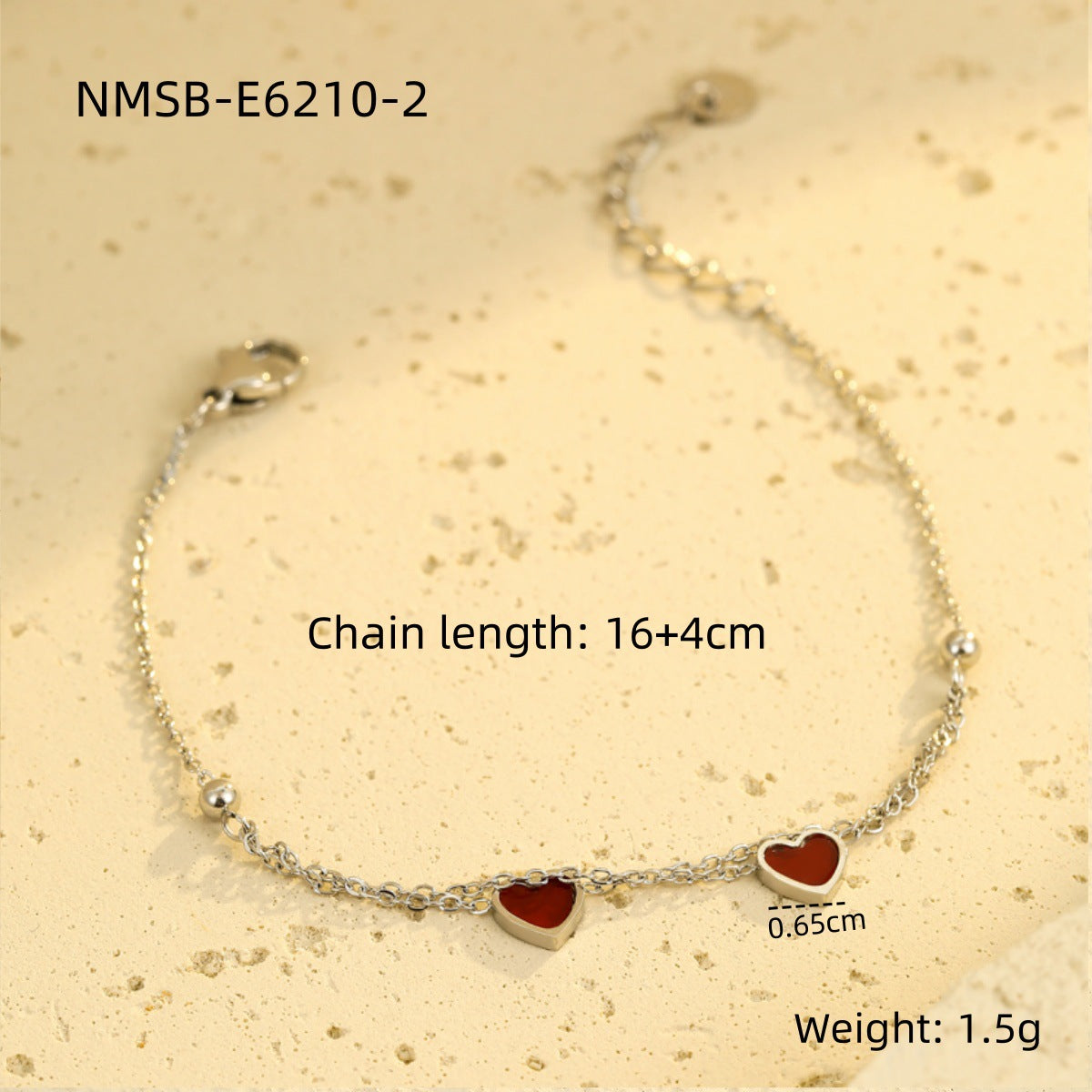 Golden Double Layer Peach Heart Twin Minority Bracelet Stainless Steel Heart Shaped Non Fading Ornament