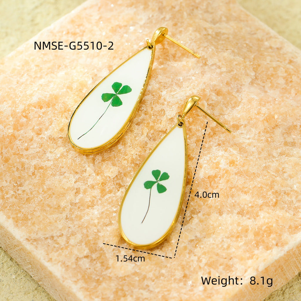 Heart Water Drops Geometric Abstract Dried Floral Drop Oil Eardrops Stud Earrings Earrings Titanium Steel Ornament