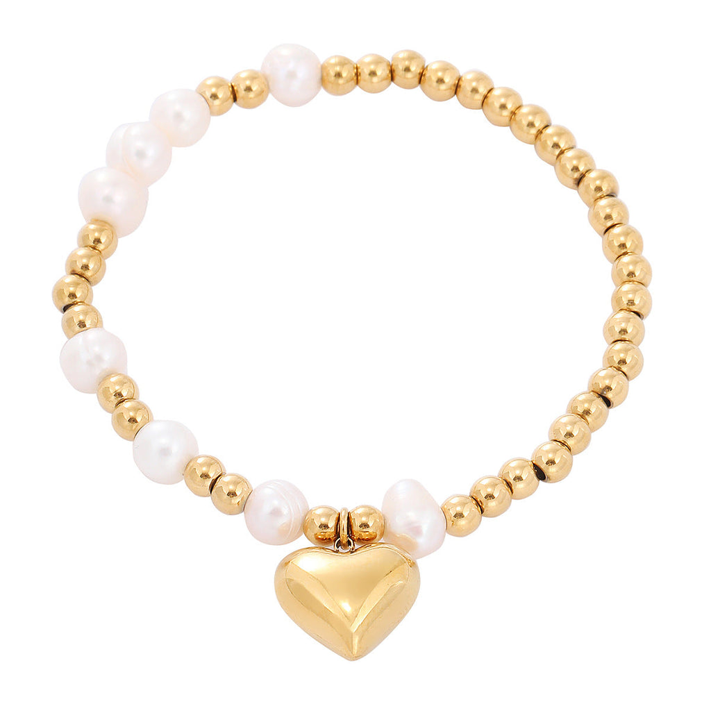 Pearl Heart Titanium Steel Bracelet Women Affordable Luxury All Match Beaded Stainless Steel Bracelet