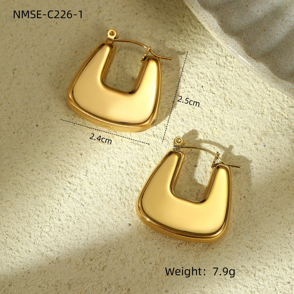 Niche Personality Exaggerated Stainless Steel Earrings Real Gold Geometric Abstract Triangle Shaped Titanium Steel Ear Studs Women