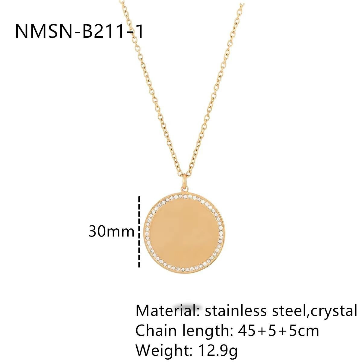 Geometric Abstract round Heart Inlaid with Diamond Titanium Steel Necklace Light Luxury Minority High Grade Stainless Steel Necklace for Women