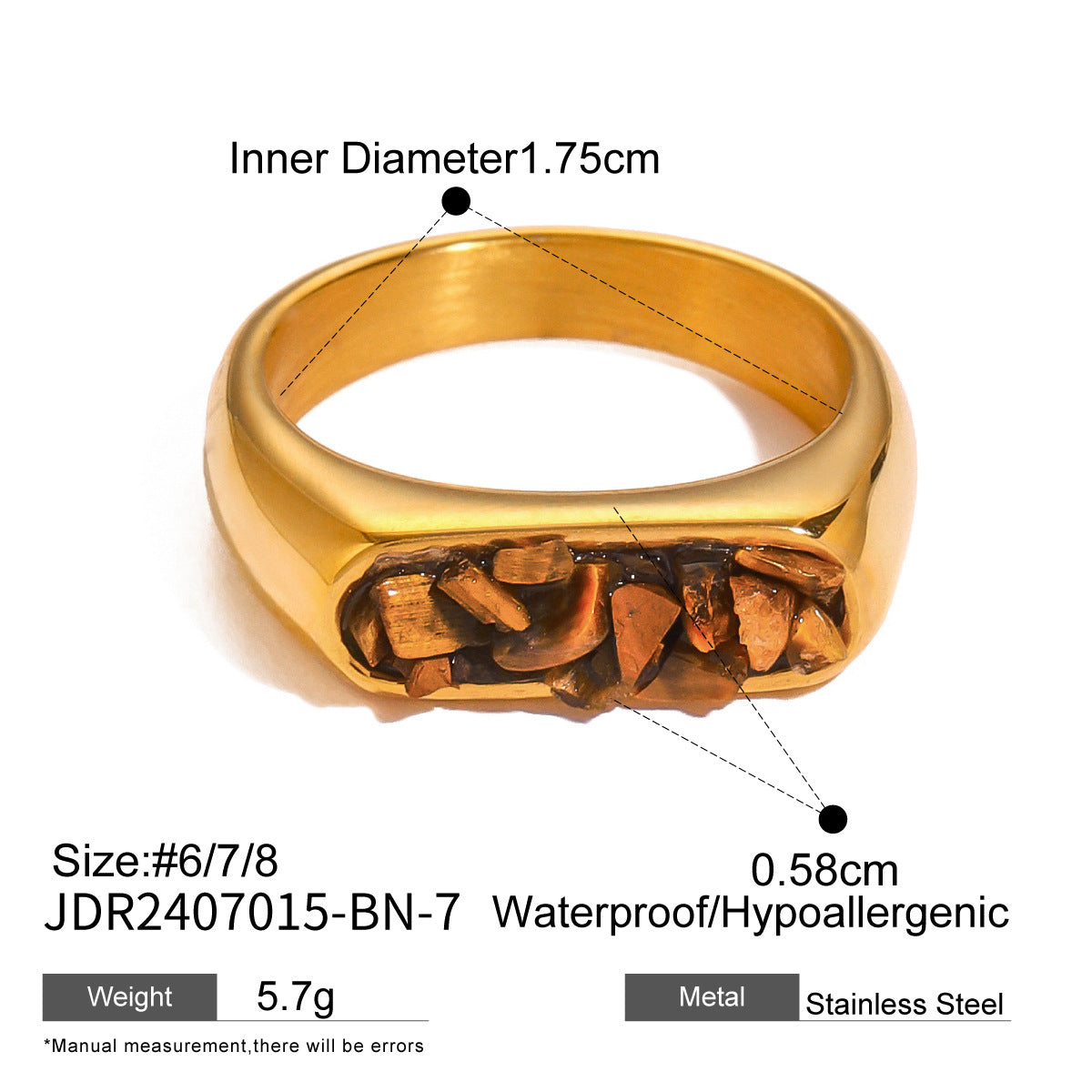 Stainless Steel Natural Stone Eye Catching Ring High Grade Ring Titanium Steel Hand Jewelry Rings