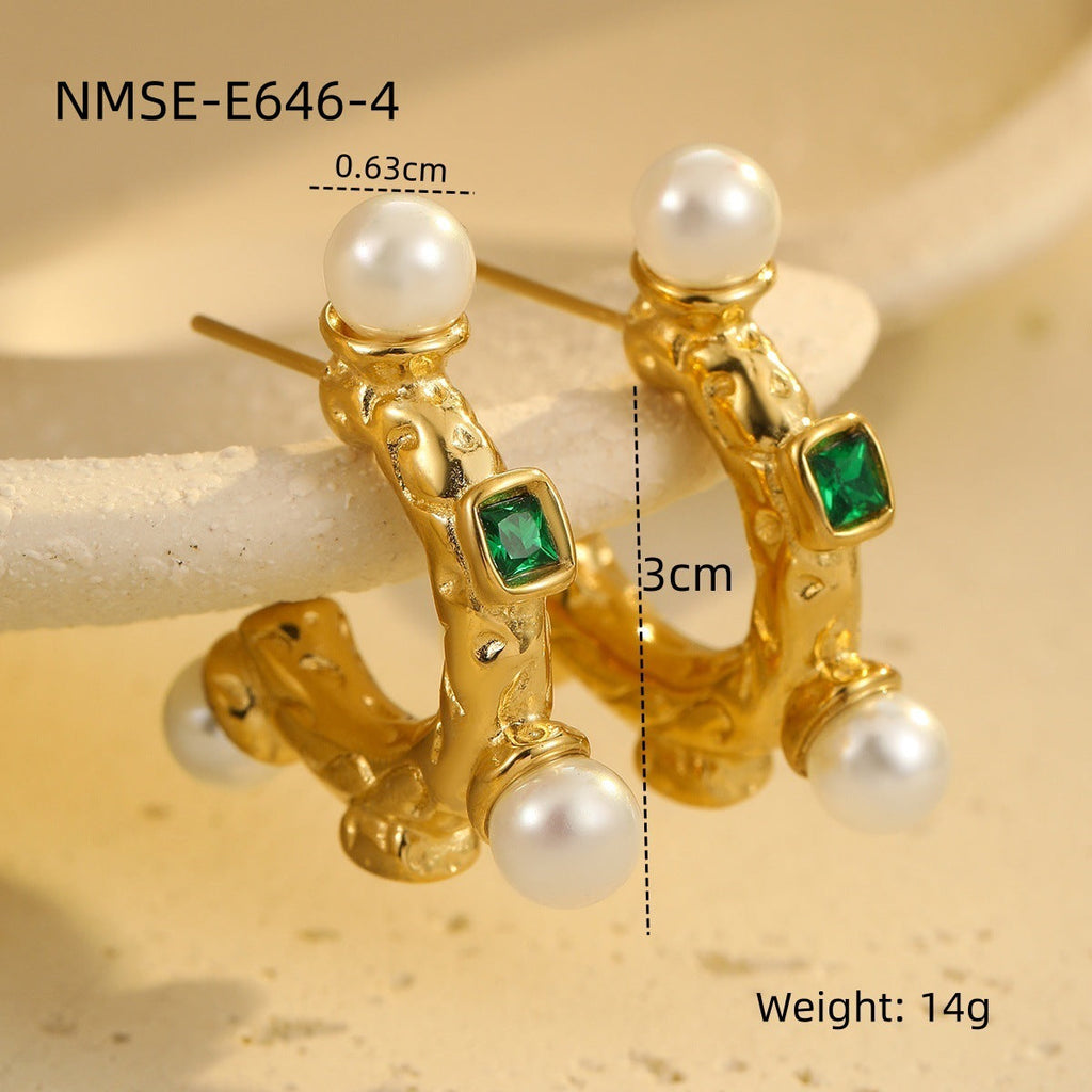 Pearl Series Earrings Stainless Steel 18K Gold Plating Stud Earrings Elegant Floral Earrings